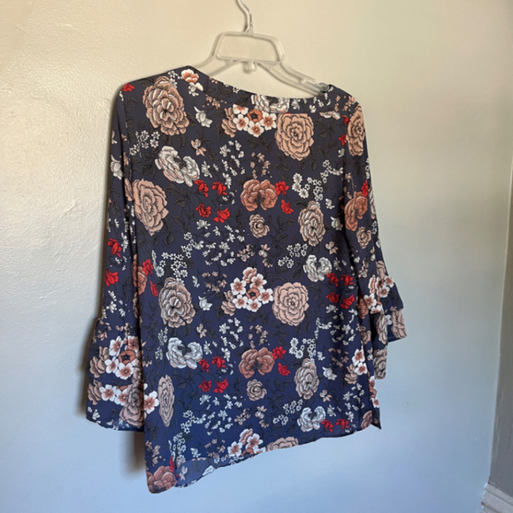 LOFT Dark Navy Floral Lightweight Shirt Blouse Small - Picture 5 of 10